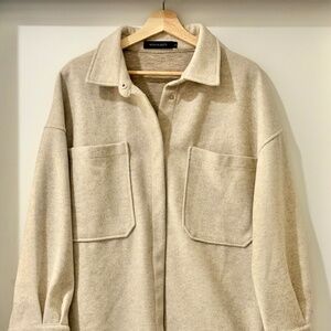 Fleece Shirt Jacket Heather Grey/Cream Size L